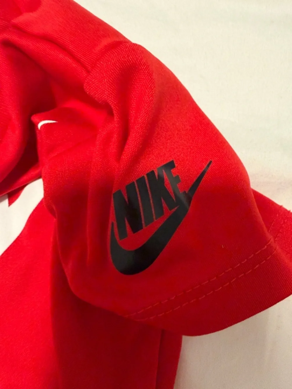 Nike Red Tee with Navy Athletic Shorts